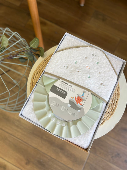 Accappatoio triangolo con  cuffia da bagno beige