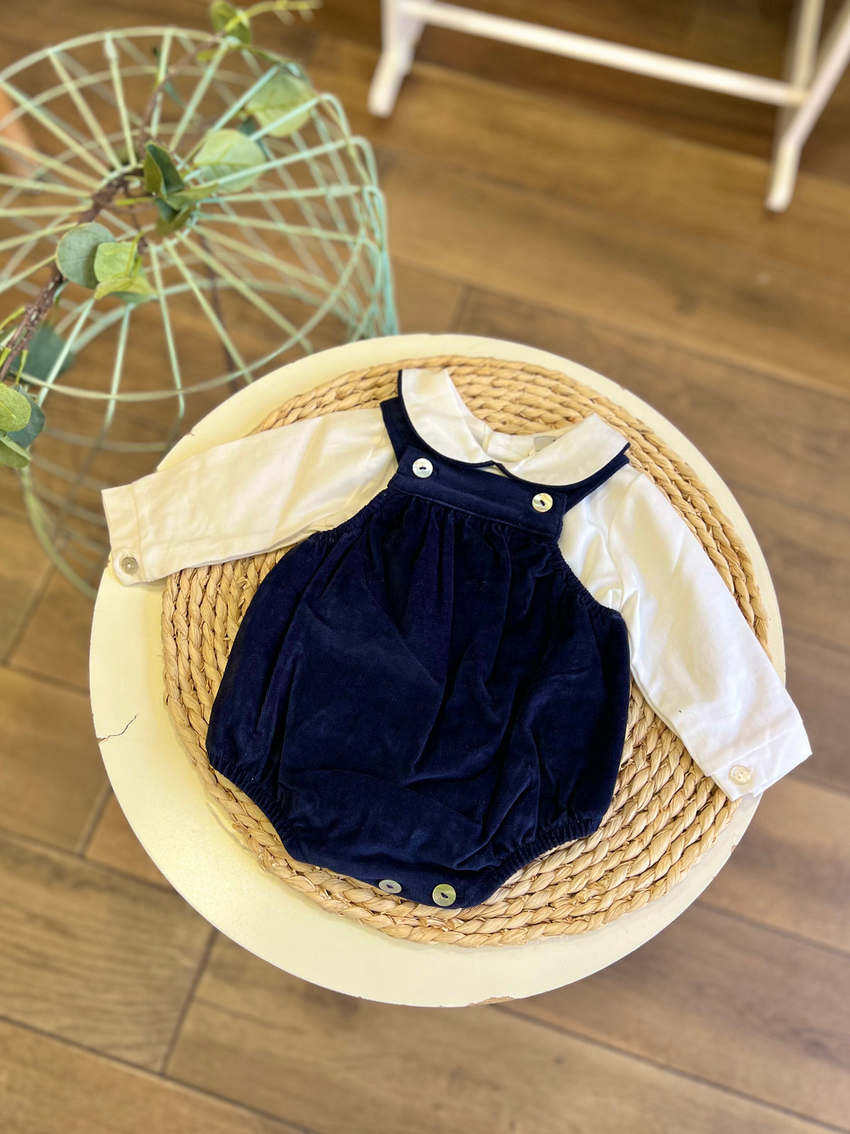 Completo invernale salopette costine e body Blu