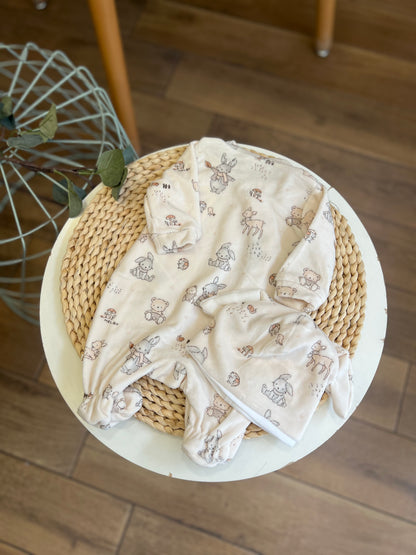 Tutina in ciniglia Soft con cappellino Wood Neutra