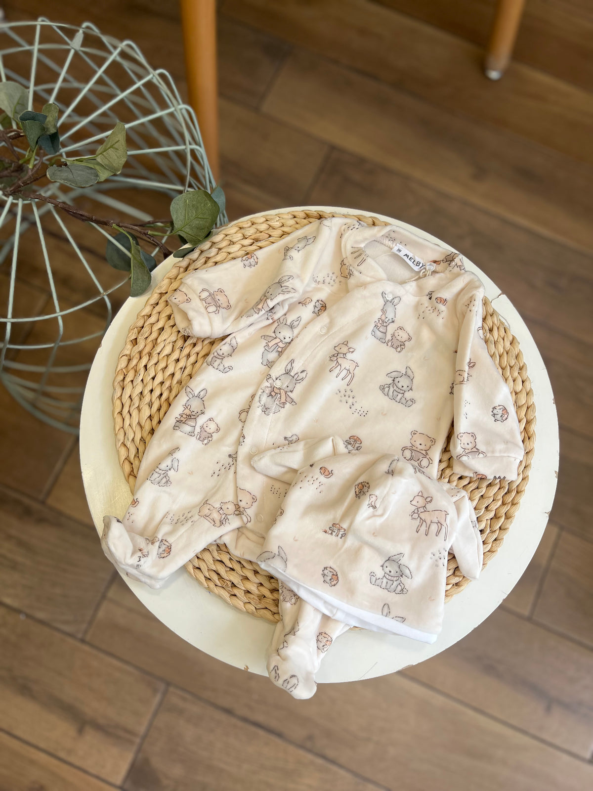 Tutina in ciniglia Soft con cappellino Wood Neutra