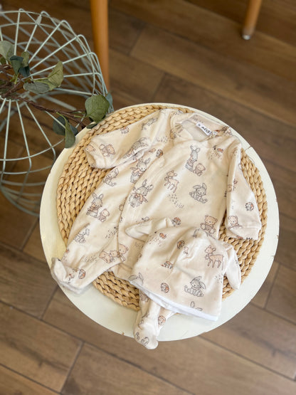 Tutina in ciniglia Soft con cappellino Wood Neutra