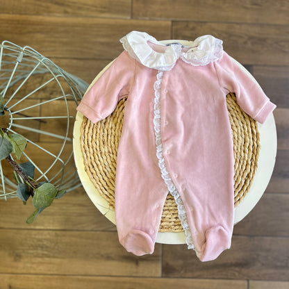 Tutina ciniglia con colletto pizzo Rosa