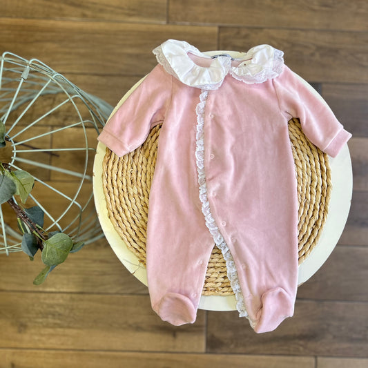 Tutina ciniglia con colletto pizzo Rosa