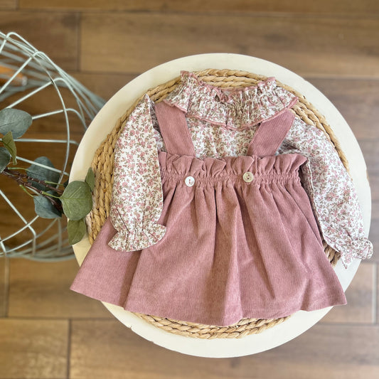 Camicia e salopette a costine in vellutino