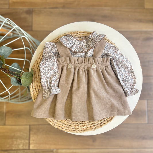 Camicia e salopette a costine in vellutino