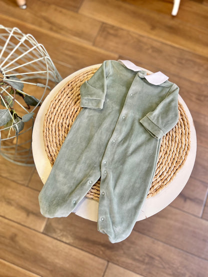 Tutina in ciniglia punto smock Salvia