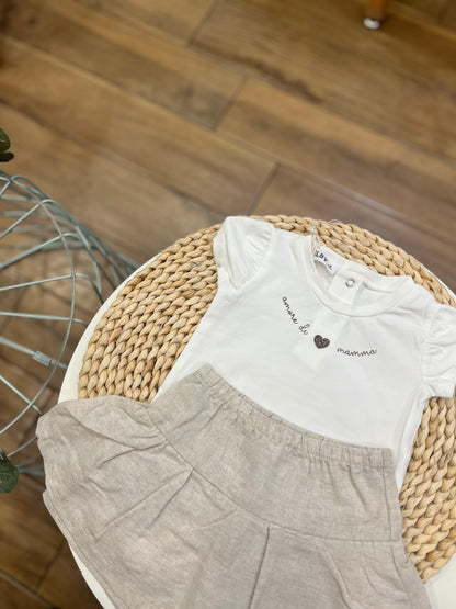 Completo con gonna pantaloncino effetto lino
