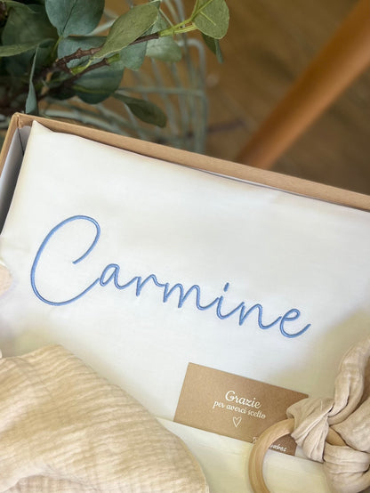 Set lenzuolino carrozzina personalizzato con nome ricamato