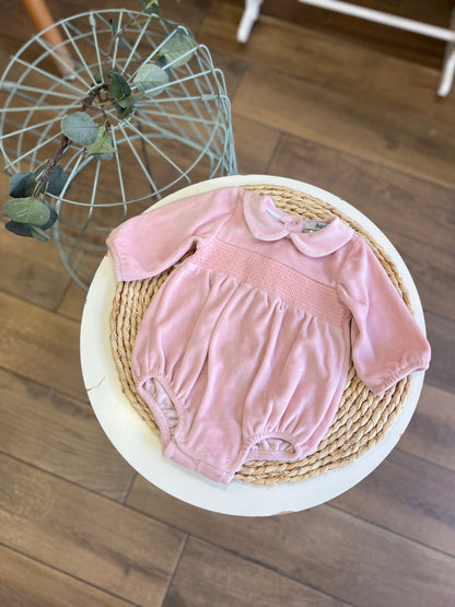 Pagliaccetto in ciniglia punto smock Rosa