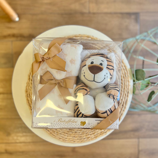 Set copertina carrozzina in ciniglia e Peluche Tigrotto