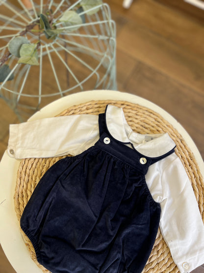 Completo invernale salopette costine e body Blu