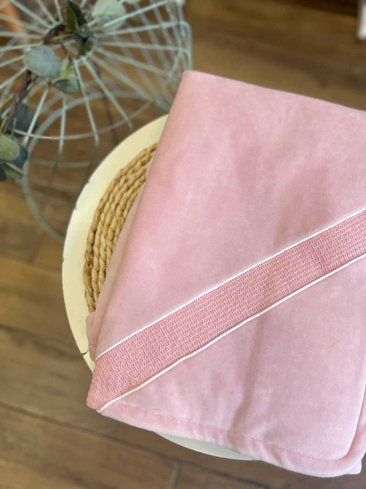 Coperta ciniglia Rosa punto smock