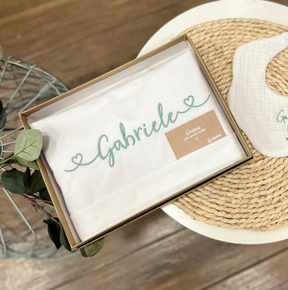 Set lenzuolino carrozzina personalizzato con nome ricamato