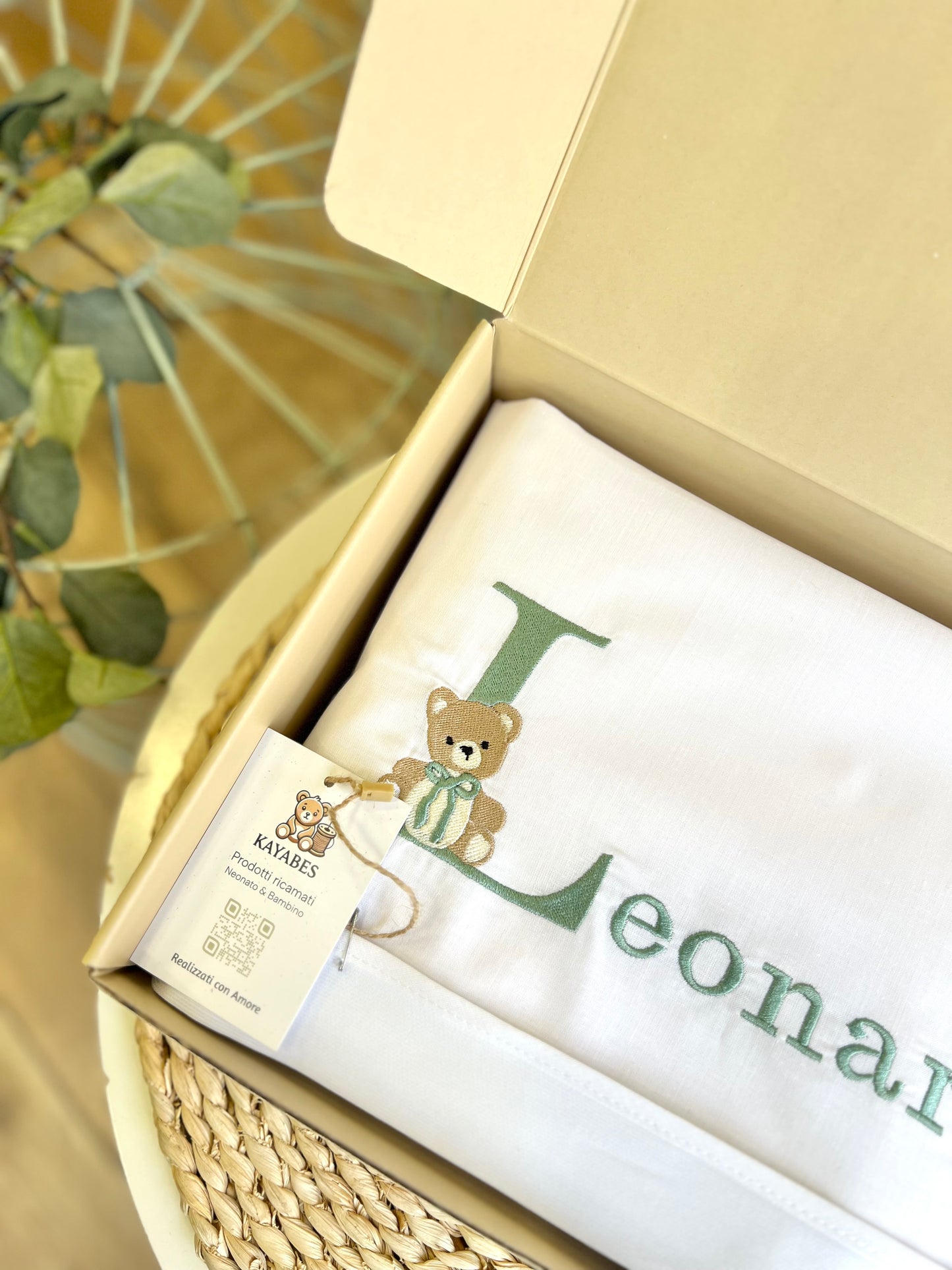 Set lenzuolino carrozzina personalizzato con iniziale Teddy ricamato