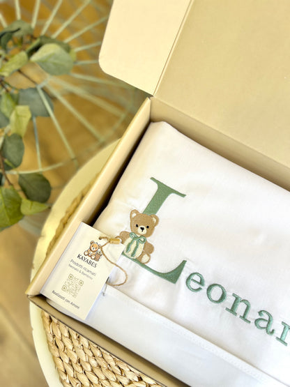 Set lenzuolino carrozzina personalizzato con iniziale Teddy ricamato