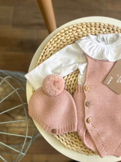 Set cappellino,body e pagliaccetto in maglia