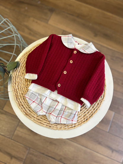 Completo invernale Borgogna camicia, cardigan e pantaloncino