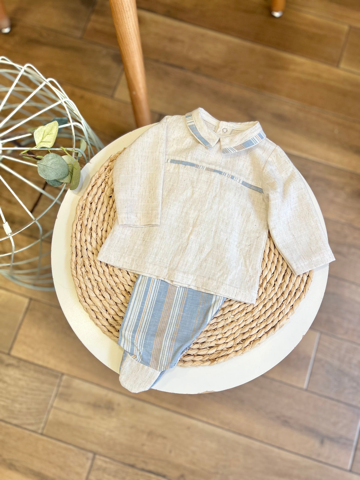 Completo in cotone righe celeste