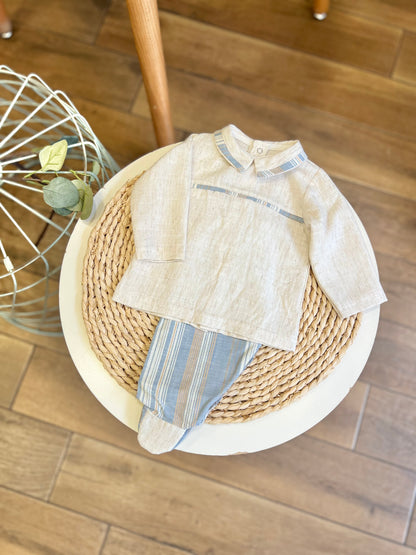 Completo in cotone righe celeste