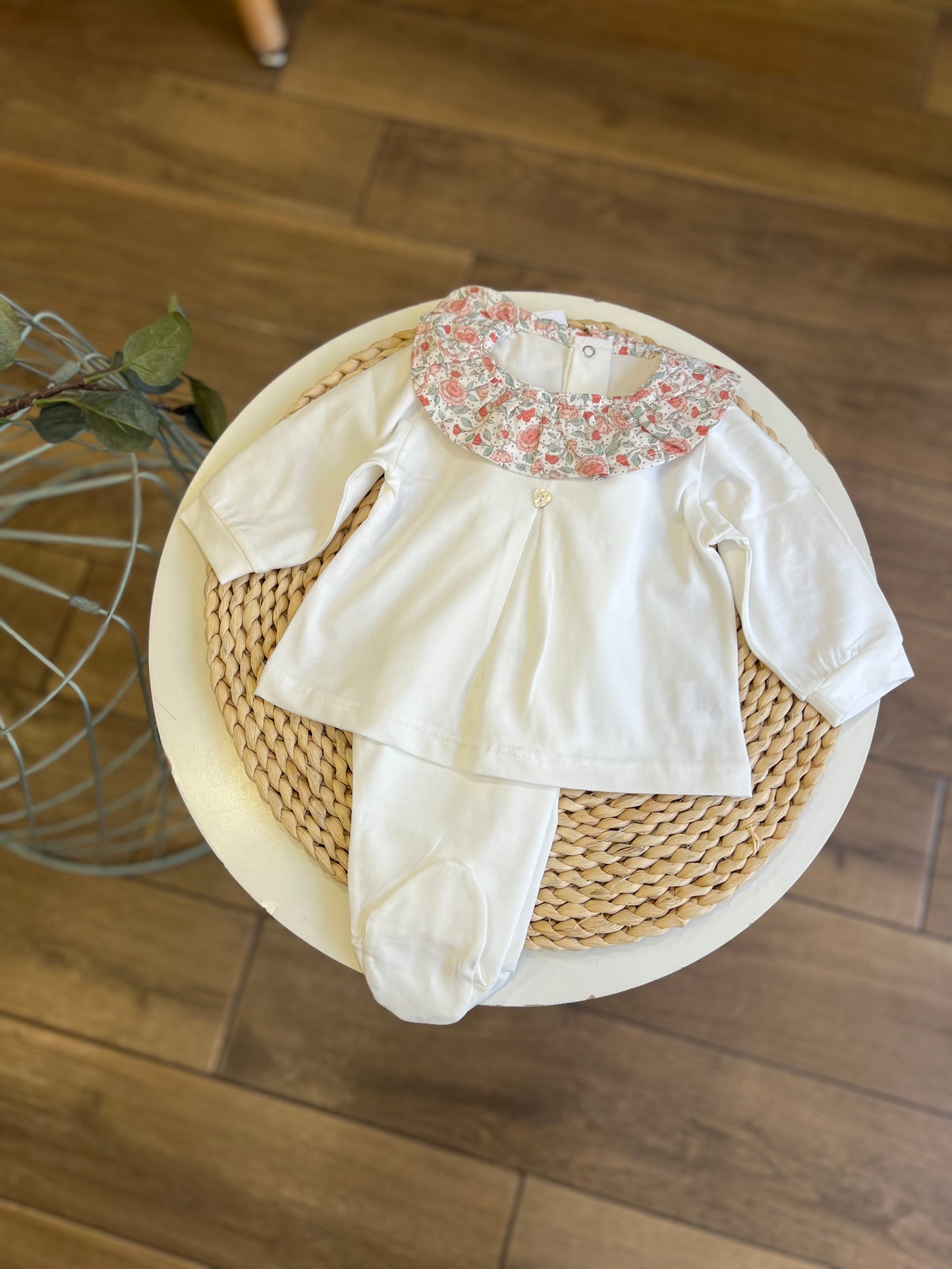 Completo in cotone colletto Flower