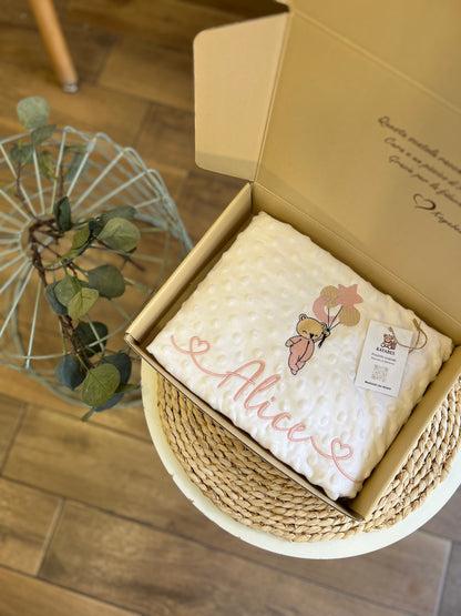 Copertina in ciniglia bolle personalizzata con disegno e nome