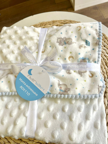 Copertina in ciniglia bolle Elephant celeste personalizzabile