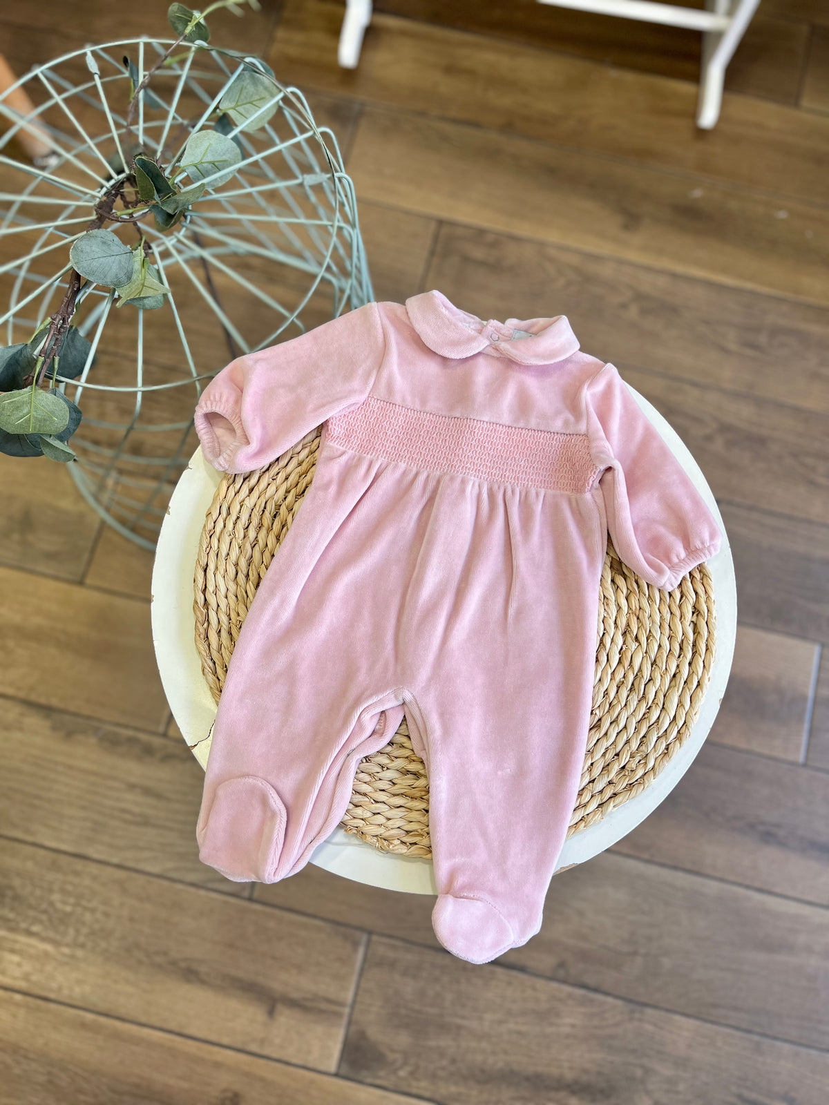 Tutina in ciniglia punto smock Rosa
