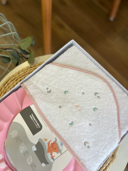 Accappatoio triangolo con  cuffia da bagno Stelline rosa