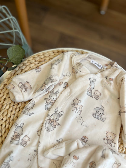 Tutina in ciniglia Soft con cappellino Wood Neutra