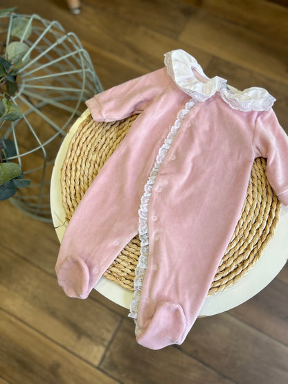 Tutina ciniglia con colletto pizzo Rosa