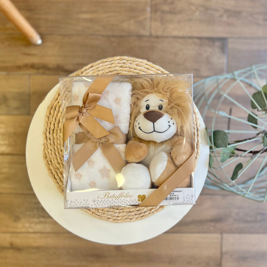 Set copertina carrozzina in ciniglia e Peluche Leoncino