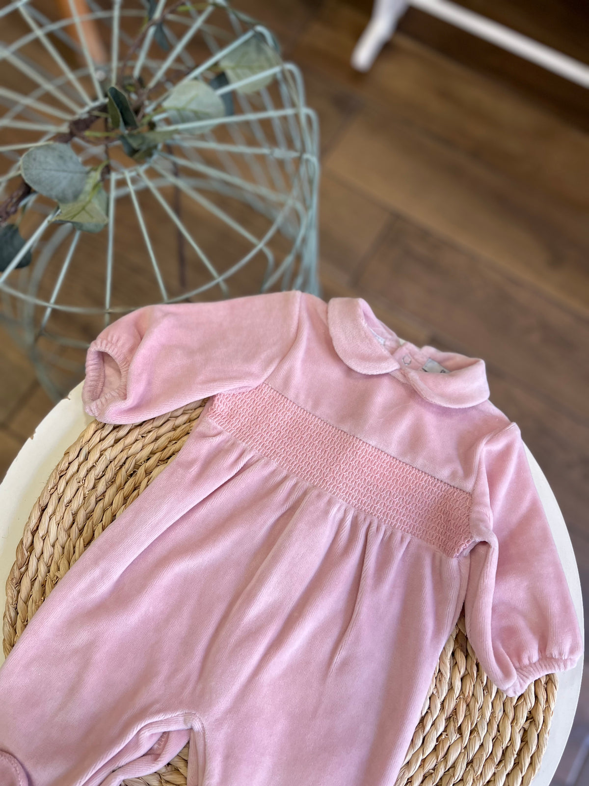 Tutina in ciniglia punto smock Rosa
