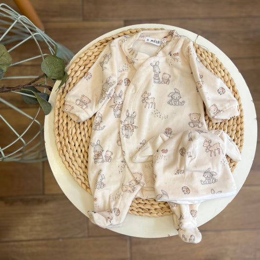 Tutina in ciniglia Soft con cappellino Wood Neutra