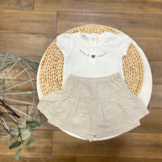 Completo con gonna pantaloncino effetto lino