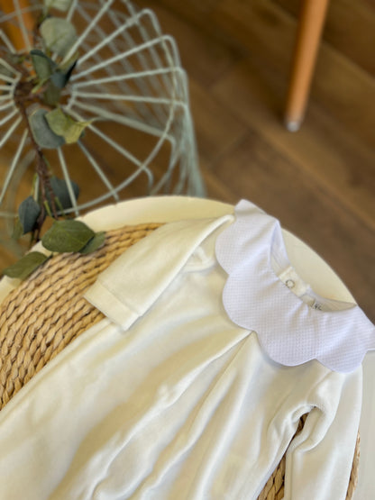 Tutina in ciniglia con colletto nuvola Bianco