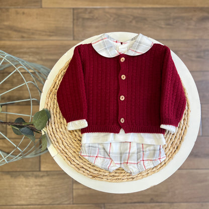 Completo invernale Borgogna camicia, cardigan e pantaloncino
