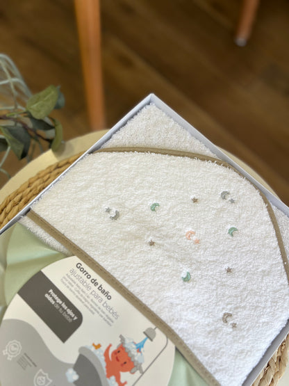Accappatoio triangolo con  cuffia da bagno beige