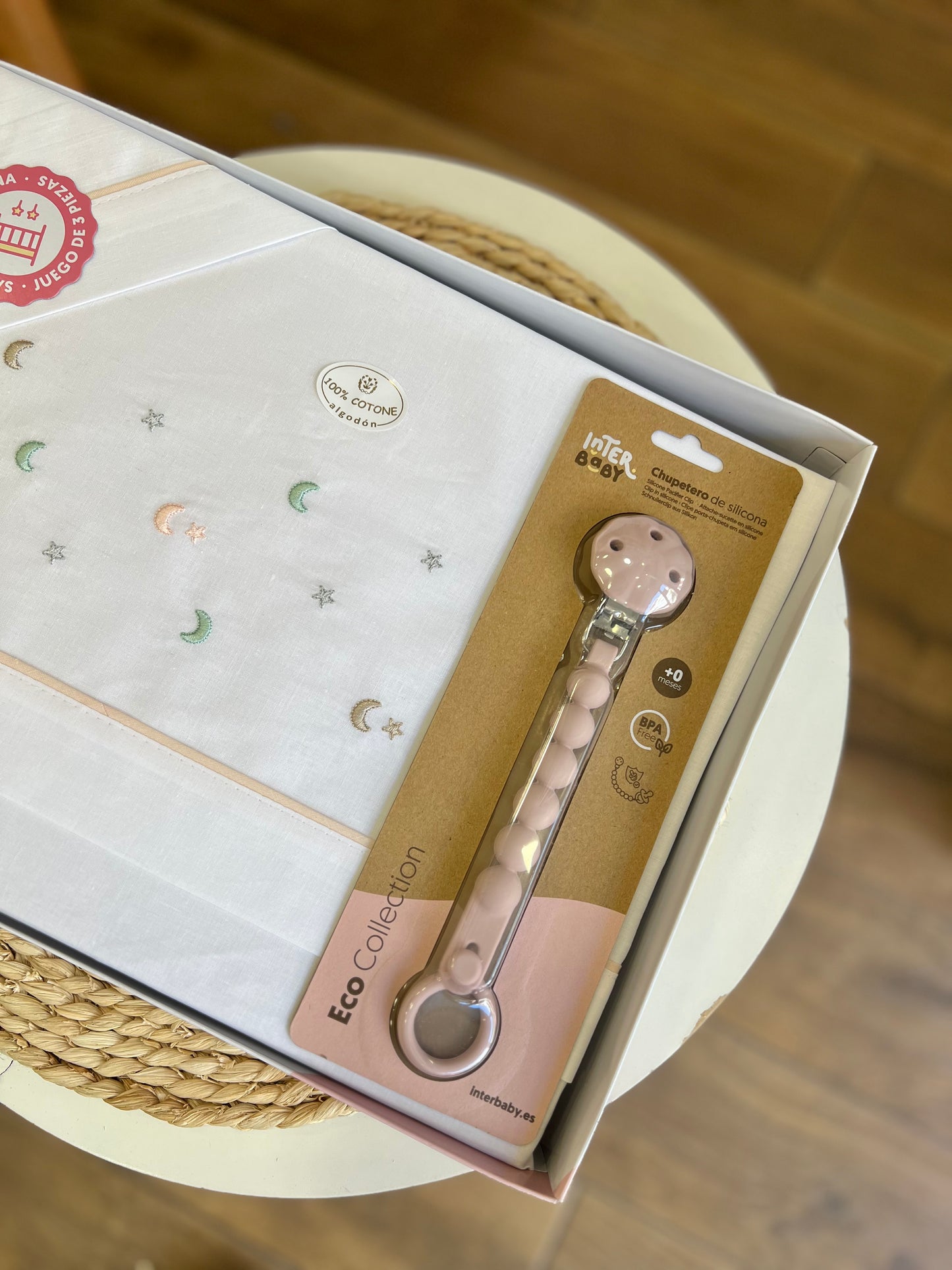 Set lettino con portaciuccio Stelline rosa