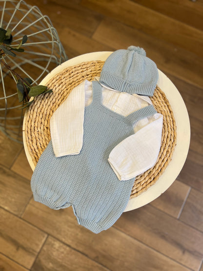 Completo invernale camicia, salopette e cappellino Azul