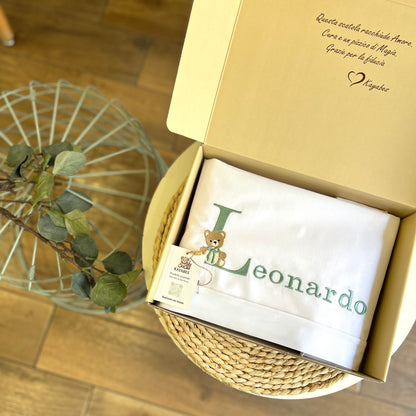 Set lenzuolino carrozzina personalizzato con iniziale Teddy ricamato