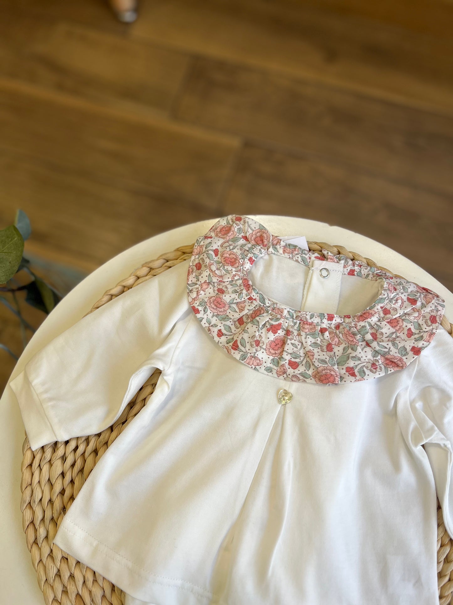 Completo in cotone colletto Flower