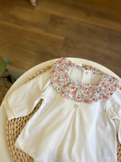 Completo in cotone colletto Flower