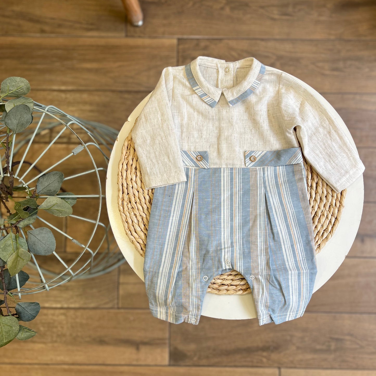 Tutina in cotone righe celeste