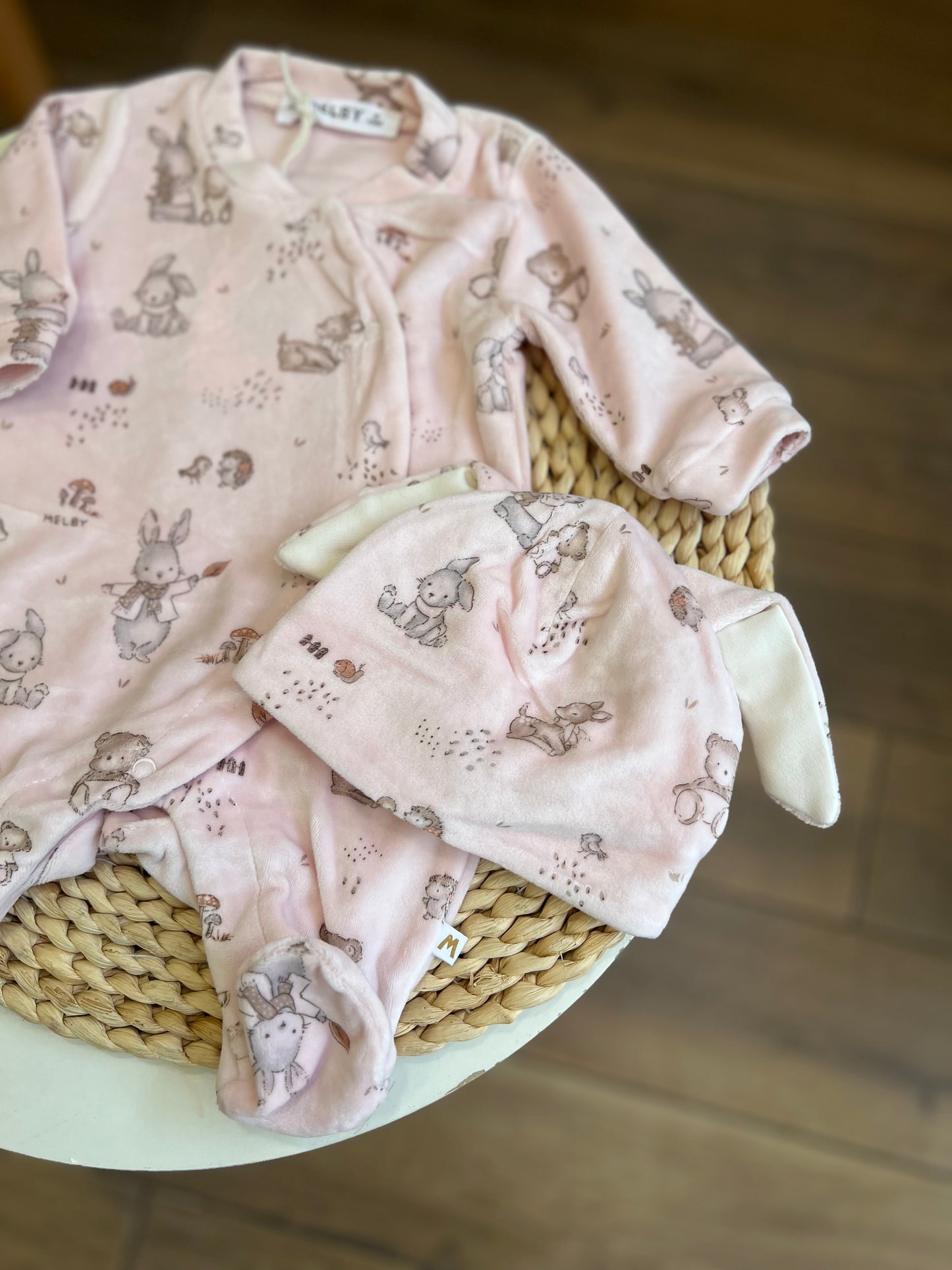 Tutina in ciniglia Soft con cappellino Wood Rosa