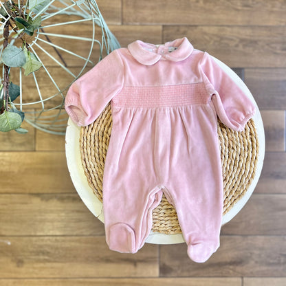 Tutina in ciniglia punto smock Rosa
