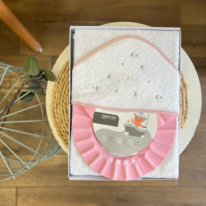 Accappatoio triangolo con  cuffia da bagno Stelline rosa