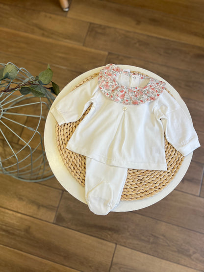 Completo in cotone colletto Flower