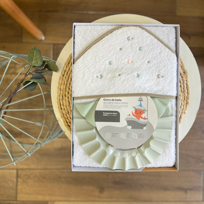 Accappatoio triangolo con  cuffia da bagno beige