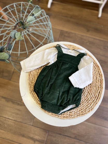 Completo invernale salopette costine e body Verde