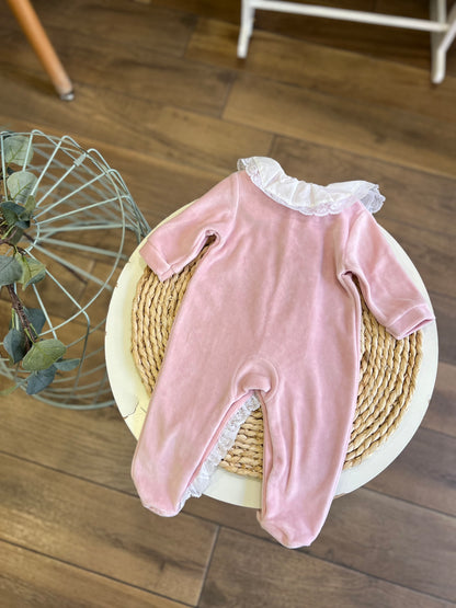 Tutina ciniglia con colletto pizzo Rosa